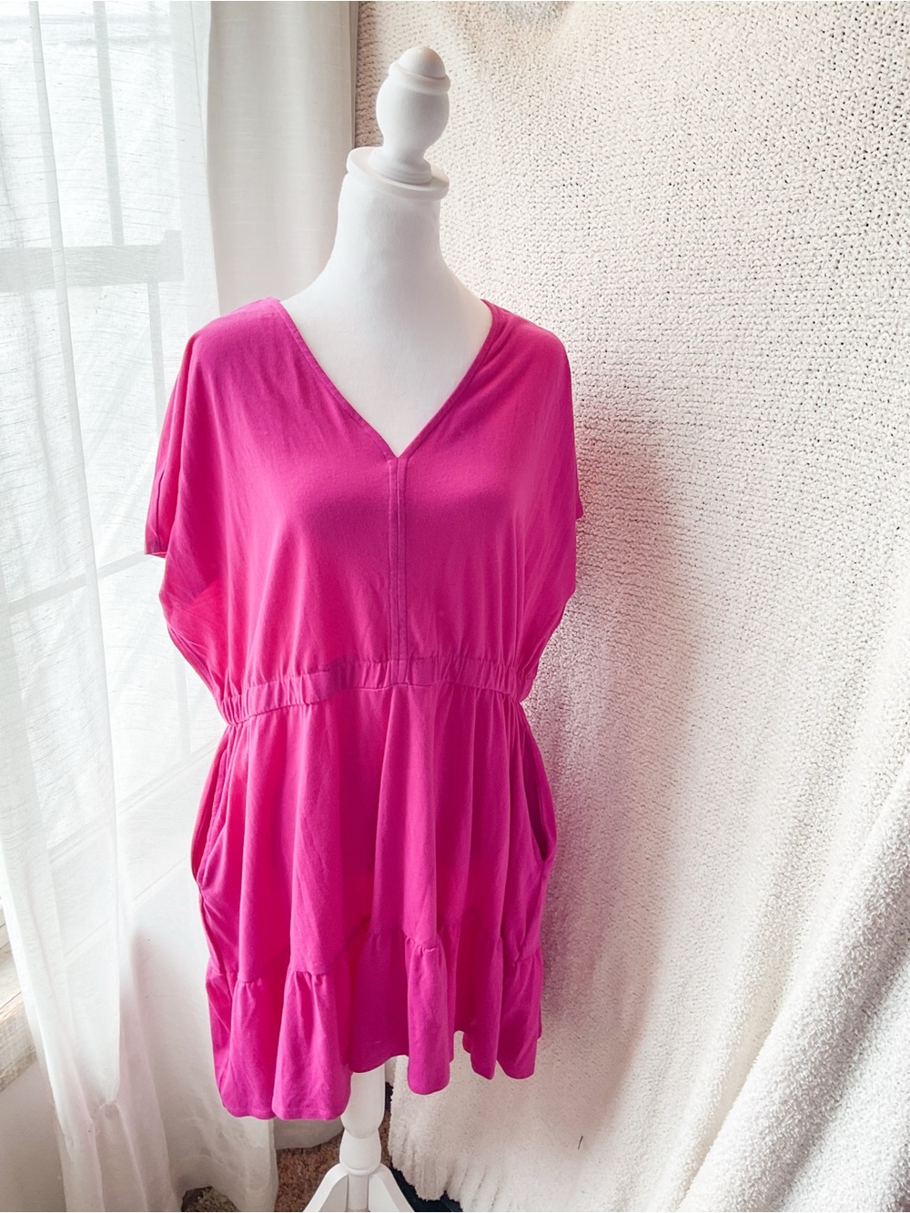 Time and Tru Hot Pink V-Neck Mini Dress